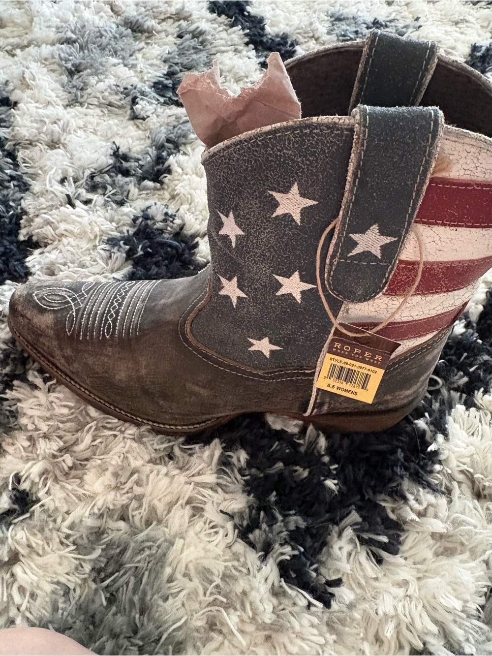 Roper Women's Western Boot with American Flag Shaft - Brown/Red/Blue